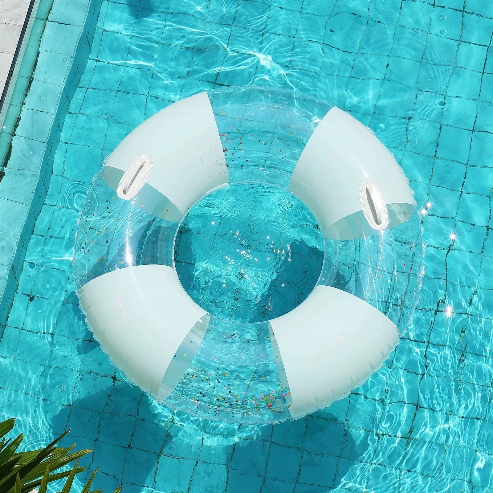 Minimalist Swim Ring Vacation Pool Float for Adults Inflatable Pool Lounger Sequin Floating Raft for Infinity Pool Photo Prop - Ammpoure