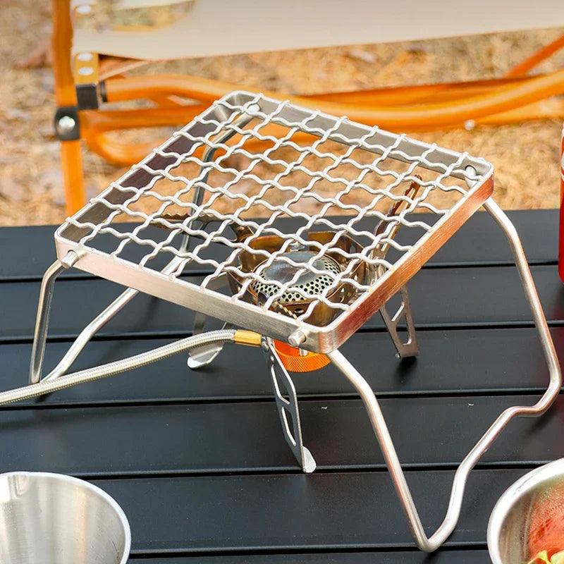 Multifunctional Folding Campfire Grill Portable Stainless Steel Camping Grill Grate Gas Stove Stand Outdoor Wood Stove Stand - Ammpoure Wellbeing 🇬🇧