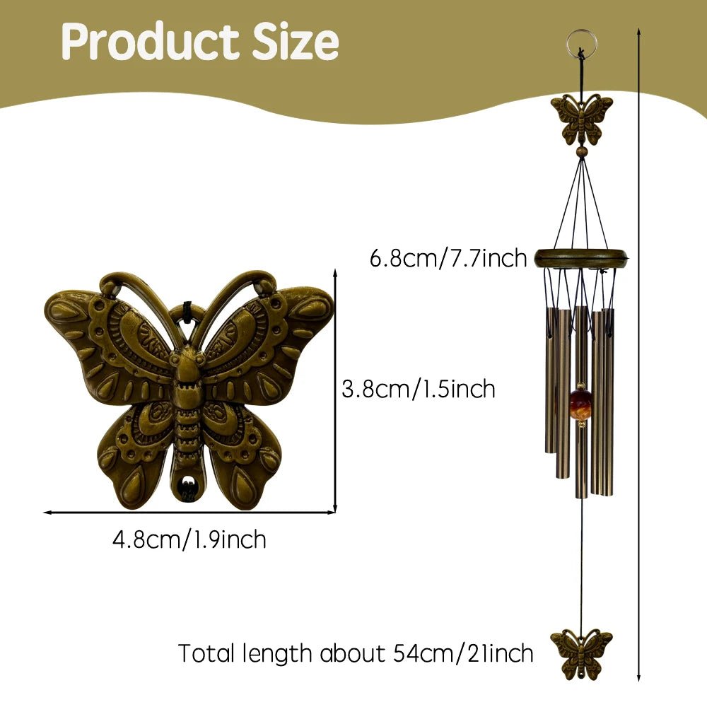 Musical Wind Chime 5 Bronze Aluminum Tubes Creative Gift for Room Outdoor GardenDecor Butterfly Owl Charms Hanging Chimes Decors - Ammpoure