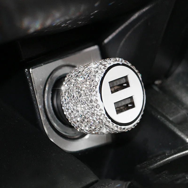 New Bling USB Car Charger 5V 2.1A Dual Port Fast Adapter Pink Car Decor Car Styling Diamond Car Accessories Interior for Woman - Ammpoure Wellbeing