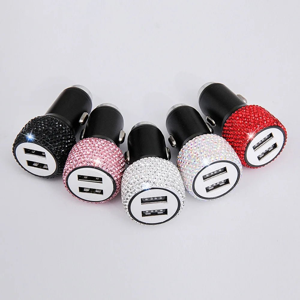 New Bling USB Car Charger 5V 2.1A Dual Port Fast Adapter Pink Car Decor Car Styling Diamond Car Accessories Interior for Woman - Ammpoure Wellbeing
