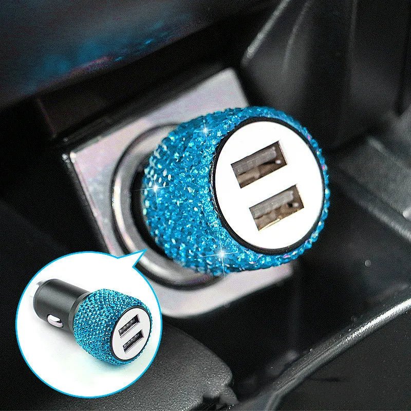 New Bling USB Car Charger 5V 2.1A Dual Port Fast Adapter Pink Car Decor Car Styling Diamond Car Accessories Interior for Woman - Ammpoure Wellbeing