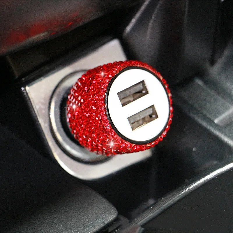 New Bling USB Car Charger 5V 2.1A Dual Port Fast Adapter Pink Car Decor Car Styling Diamond Car Accessories Interior for Woman - Ammpoure Wellbeing