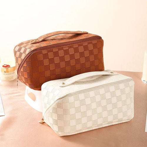 New Plaid Cosmetic Bag PU Pillow Makeup Pouch Women’s Large-Capacity Luxury Wash Bag Multifunctional Travel Toiletry Kit Handbag - Ammpoure Wellbeing 🇬🇧