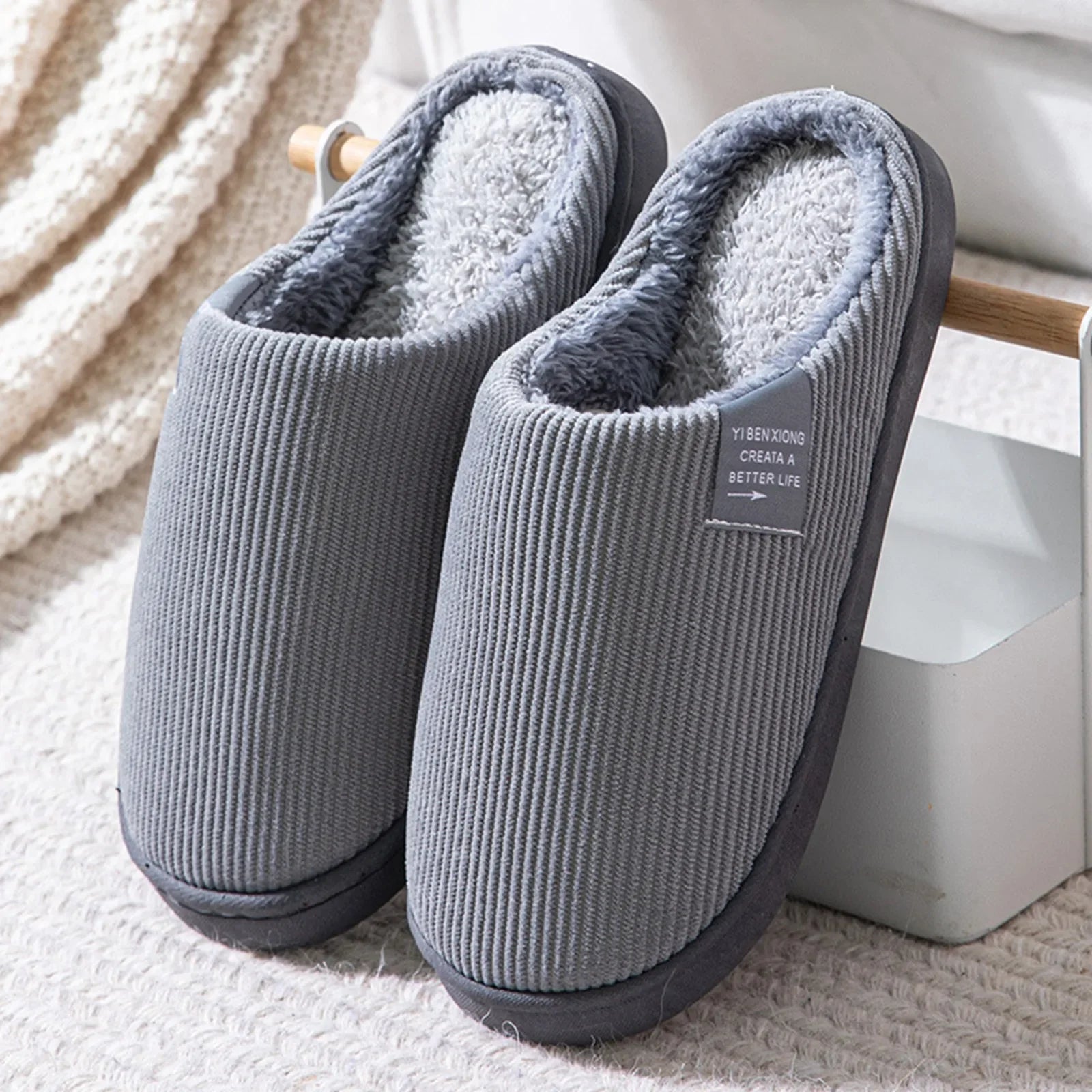 NEW Women's Men's Casual Thick Soft Bottom Home Slippers Household Plush Slippers Anti - slip Thermal Slippers Indoor Winter Flats - Ammpoure