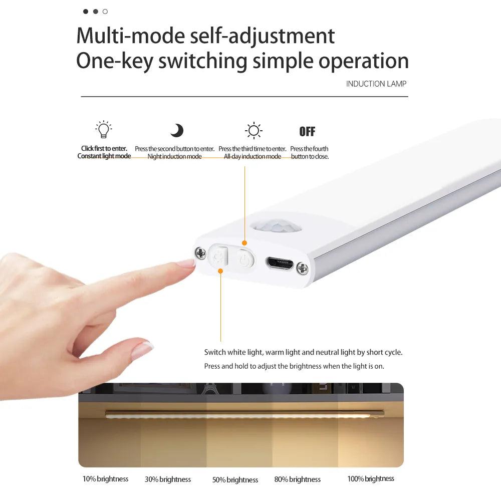 Night Light Motion Sensor Light Wireless USB Under Cabinet Light For Cabinet Bedroom Wardrobe Indoor Lighting 3color in One Lamp - Ammpoure Wellbeing