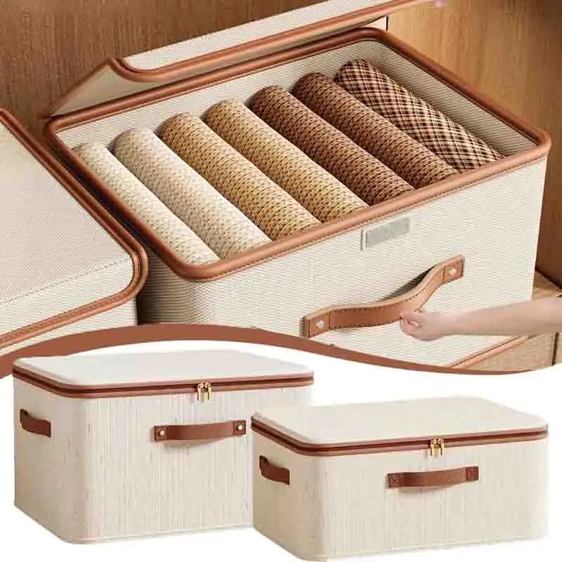 Non-Woven Linen-cotton Zipper Storage Boxes Fabric Clothing Storage Bags For Bedroom Closet Organization Include Good Helpers - Ammpoure