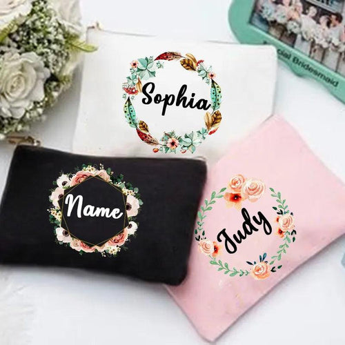 Personal Custom Name Flower Makeup Bag Pouch Travel Outdoor Girl Women Cosmetic Bags Toiletries Organizer Lady Wash Storage Case - Ammpoure Wellbeing 🇬🇧