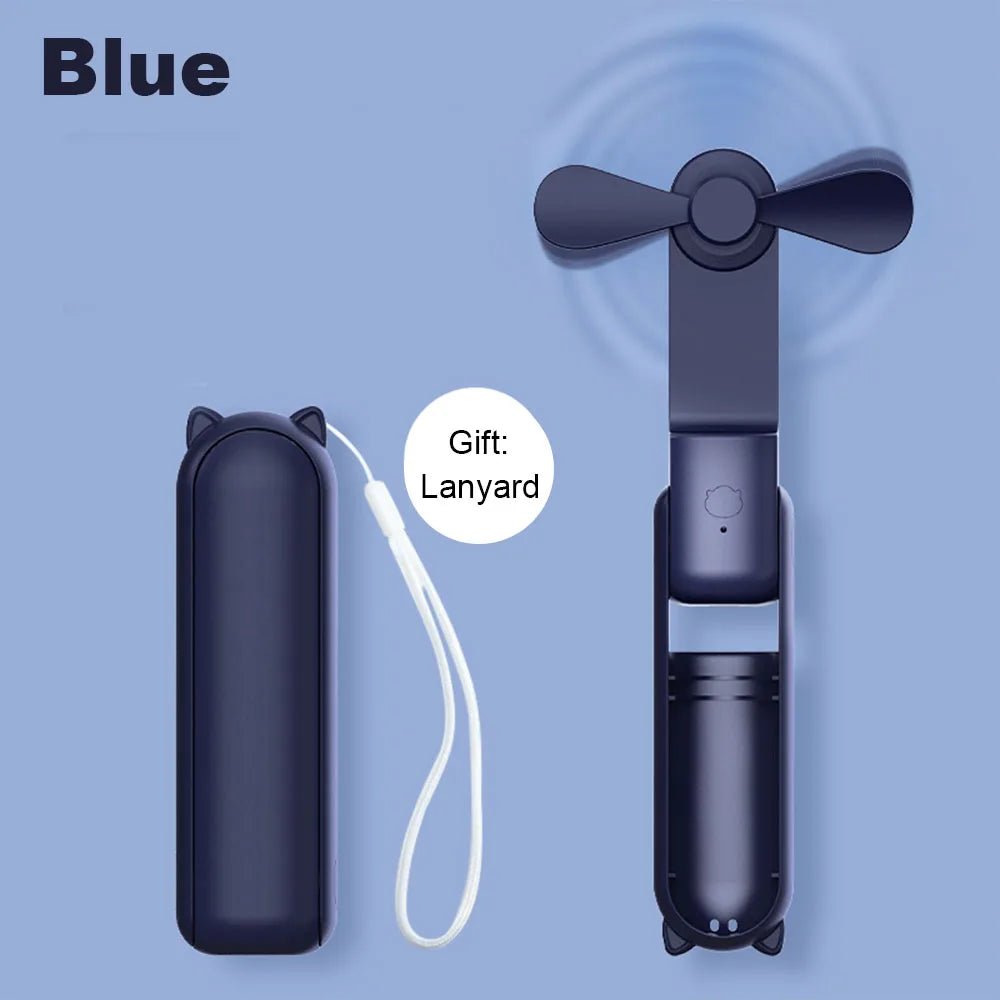 Portable Mini Handheld Fan Small Pocket Fan USB Rechargeable Battery Fan Folding Cooling Hand Fan Mini USB Fan with Power Bank - Ammpoure