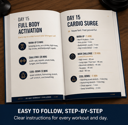 Printable 45 Day Workout Challenge Cards | Fitness Prompt Cards PDF | At Home Exercise Routine Deck | Daily Fitness Tracker & Goal Cards - Ammpoure