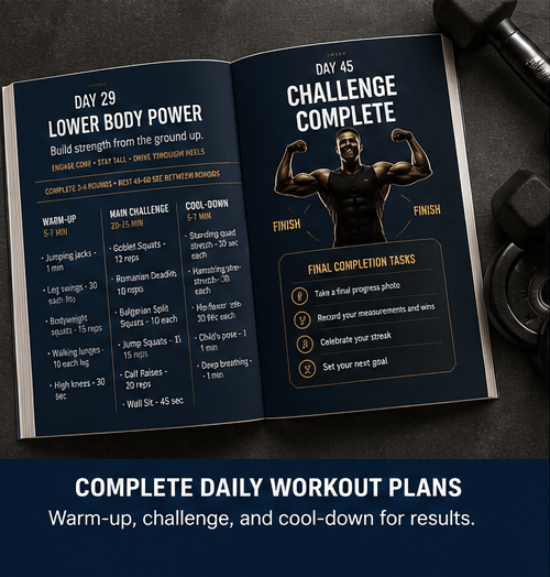Printable 45 Day Workout Challenge Cards | Fitness Prompt Cards PDF | At Home Exercise Routine Deck | Daily Fitness Tracker & Goal Cards - Ammpoure
