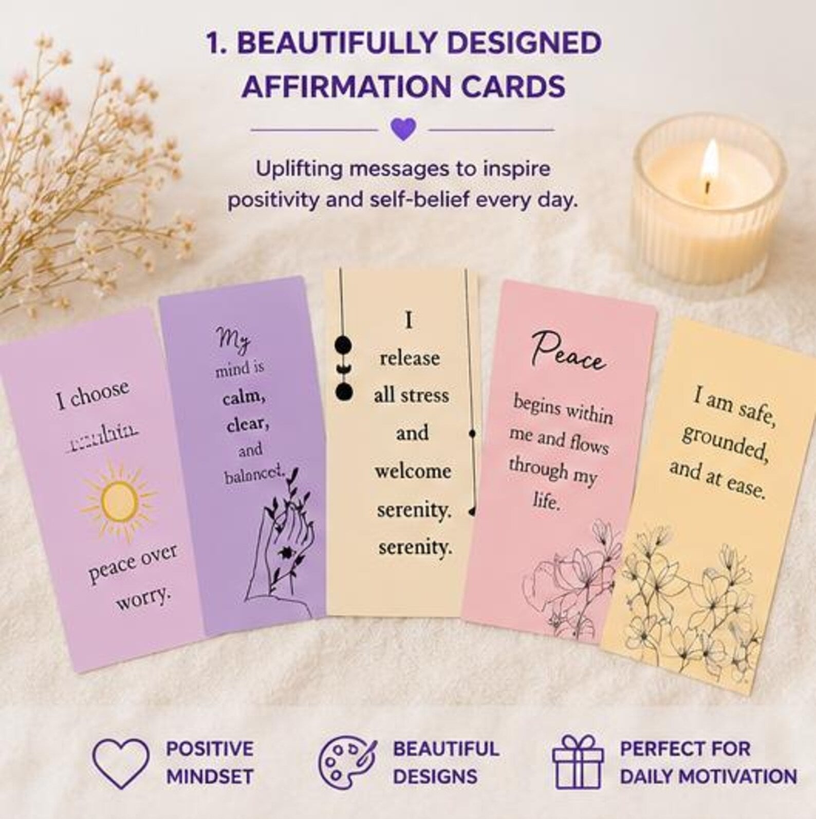 Printable Positive Affirmation Cards, Mindfulness Quote Template, Anxiety Relief Gift, Self Care Journal & Planner Inserts, Digital PDF - Ammpoure