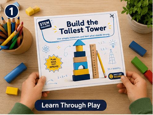 Printable STEM Challenge Cards | Hands On Science Engineering Project Worksheets PDF | Homeschool Classroom Activity Deck | Kids Invention - Ammpoure