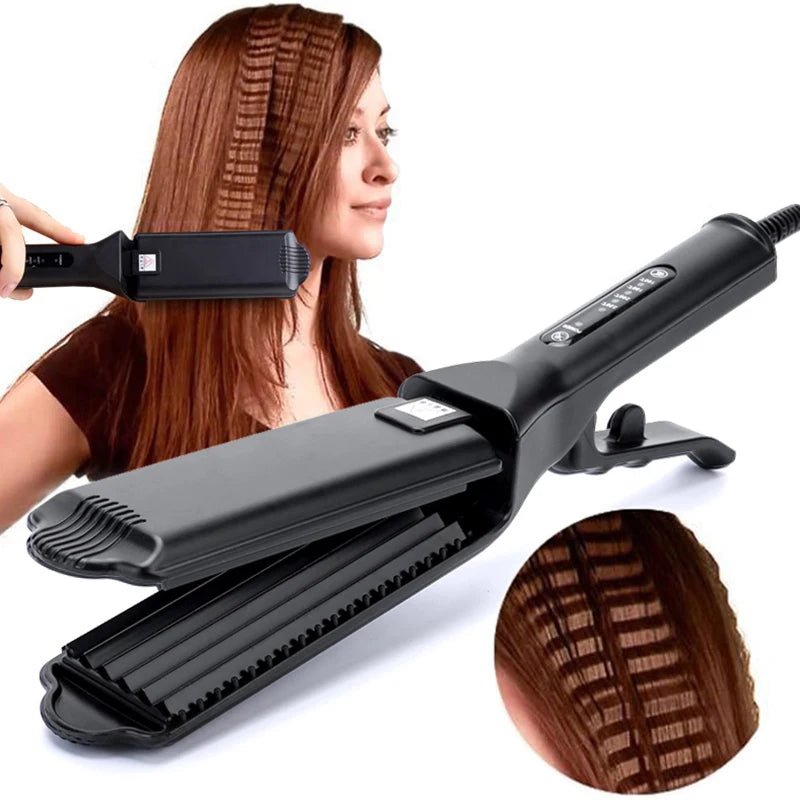 Professional Hair Curler Comb Curling Iron Wand Ceramic Corrugated Wave Corn Irons Wave Curler Iron Corrugation Plate Clip - Ammpoure