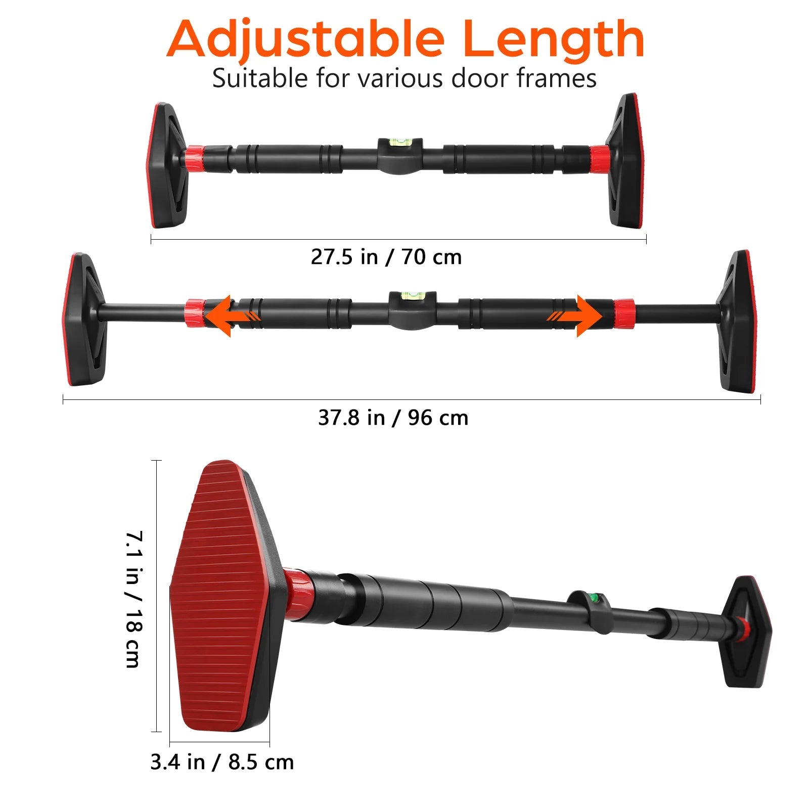 Pull up Bar Adjustable: Strength Training Pull up Bar | Adjustable Width 27.5 - 37.8" | Doorway Mount Gym Pole | No Drill for Kids - Ammpoure