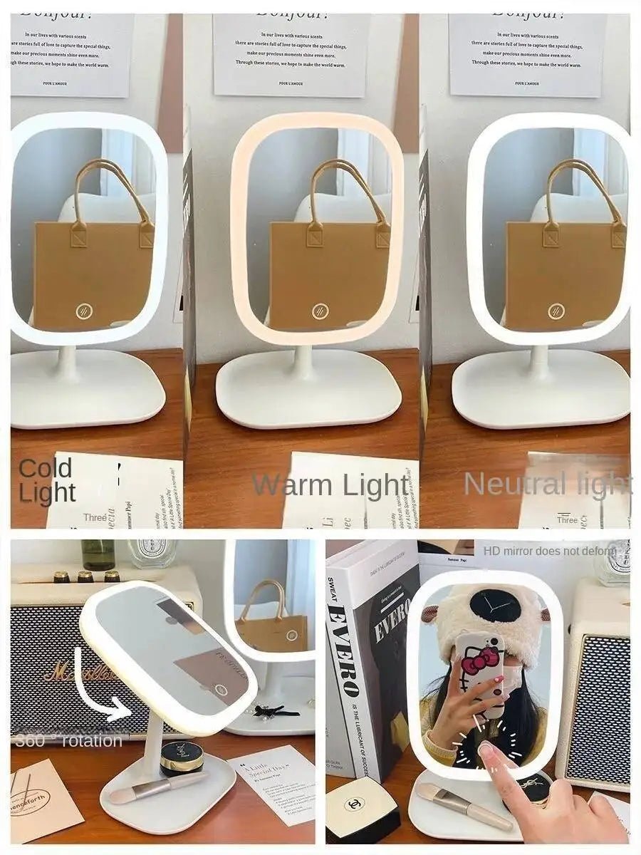 Rechargeable LED Vanity Mirror with 3 Colors Dimmable Lights - Touch Control Makeup Mirror for Home Travel Portable Cosmetic - Ammpoure
