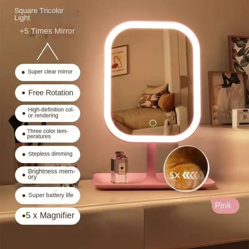 Rechargeable LED Vanity Mirror with 3 Colors Dimmable Lights - Touch Control Makeup Mirror for Home Travel Portable Cosmetic - Ammpoure