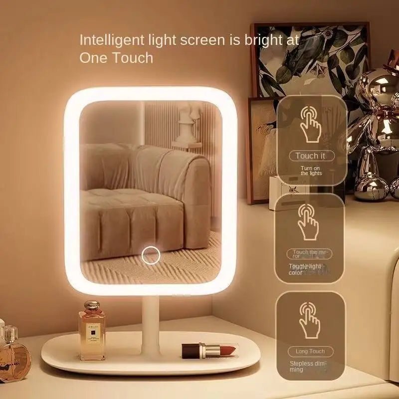 Rechargeable LED Vanity Mirror with 3 Colors Dimmable Lights - Touch Control Makeup Mirror for Home Travel Portable Cosmetic - Ammpoure
