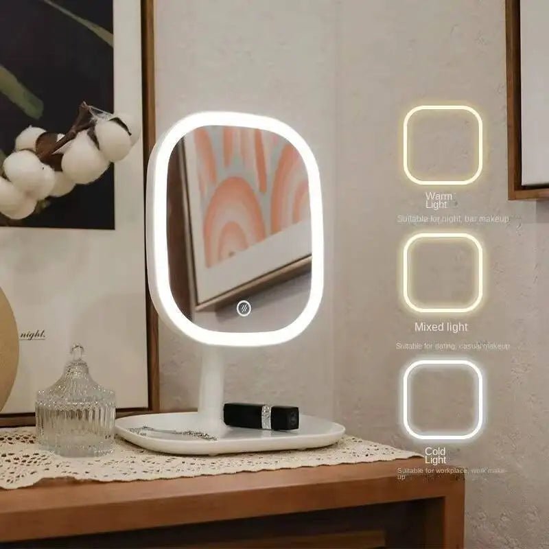 Rechargeable LED Vanity Mirror with 3 Colors Dimmable Lights - Touch Control Makeup Mirror for Home Travel Portable Cosmetic - Ammpoure
