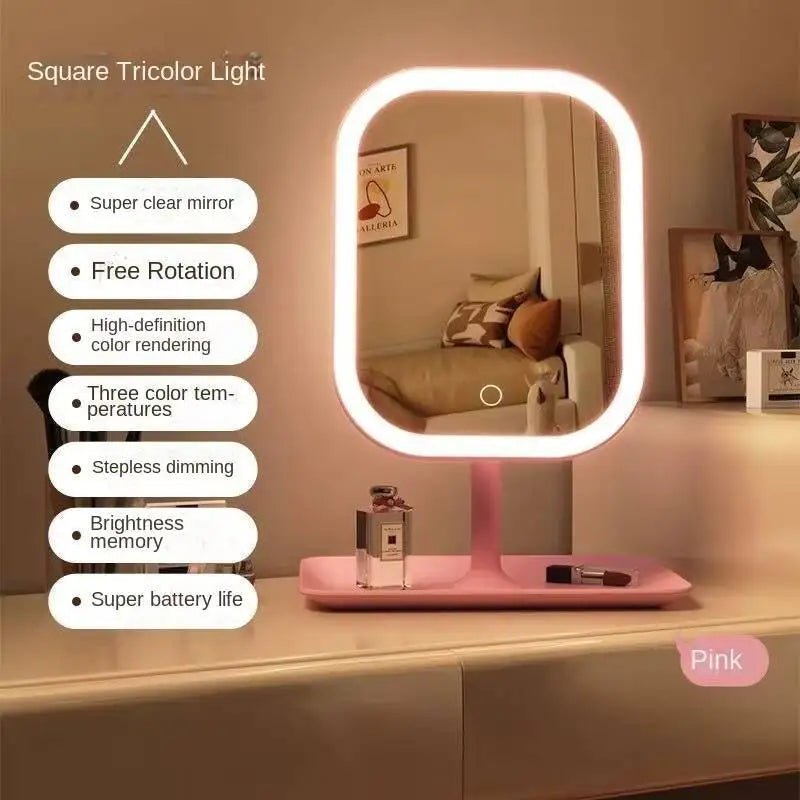 Rechargeable LED Vanity Mirror with 3 Colors Dimmable Lights - Touch Control Makeup Mirror for Home Travel Portable Cosmetic - Ammpoure