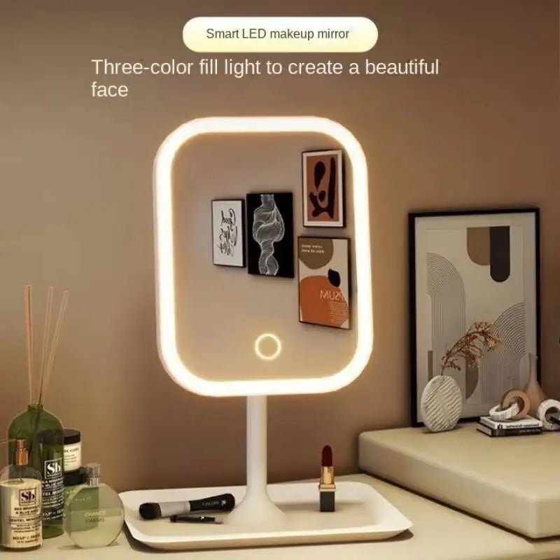Rechargeable LED Vanity Mirror with 3 Colors Dimmable Lights - Touch Control Makeup Mirror for Home Travel Portable Cosmetic - Ammpoure