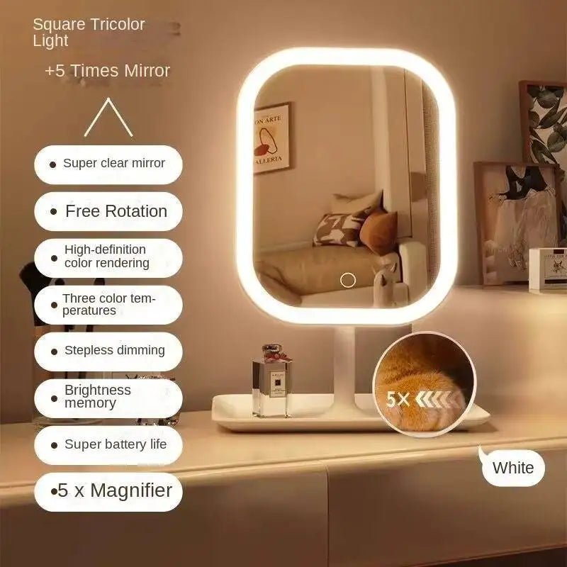 Rechargeable LED Vanity Mirror with 3 Colors Dimmable Lights - Touch Control Makeup Mirror for Home Travel Portable Cosmetic - Ammpoure