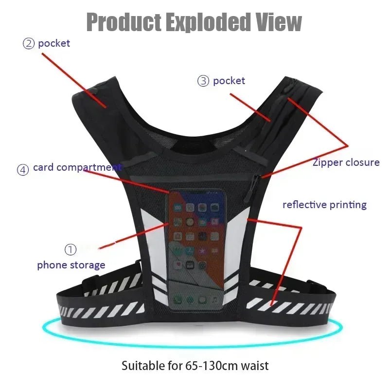 Reflective night running backpack,mobile card holder, jogging fitness sports vest， portable and lightweight sports vest, - Ammpoure