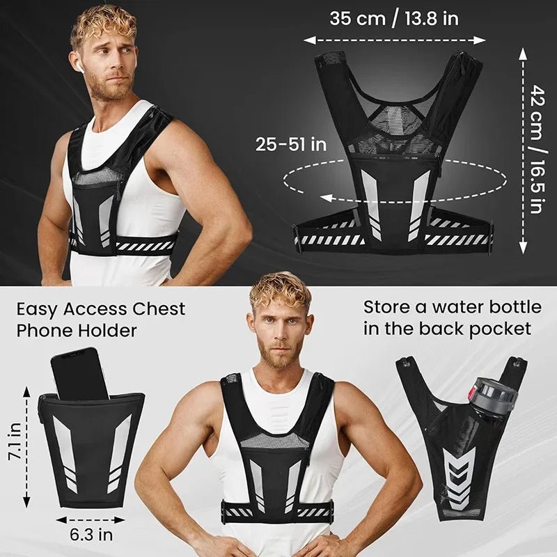 Reflective night running backpack,mobile card holder, jogging fitness sports vest， portable and lightweight sports vest, - Ammpoure