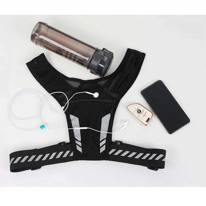 Reflective night running backpack,mobile card holder, jogging fitness sports vest， portable and lightweight sports vest, - Ammpoure