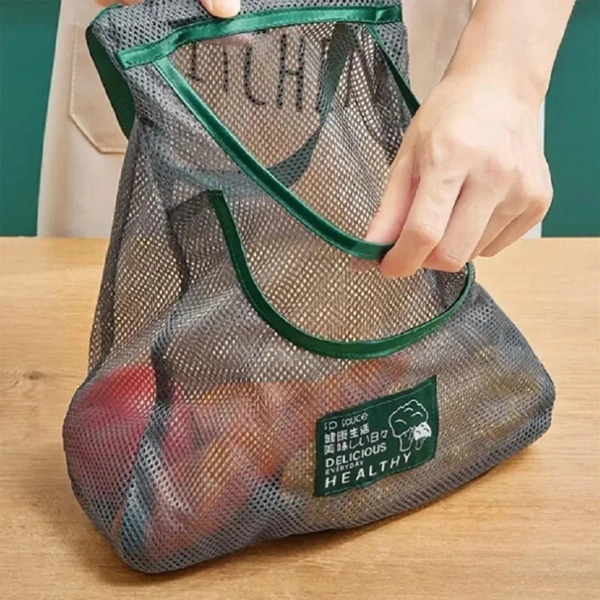 Reusable Hanging Mesh Storage Bag for Kitchen, Store Onion Potato Ginger Garlic Vegetables Home Use - Ammpoure