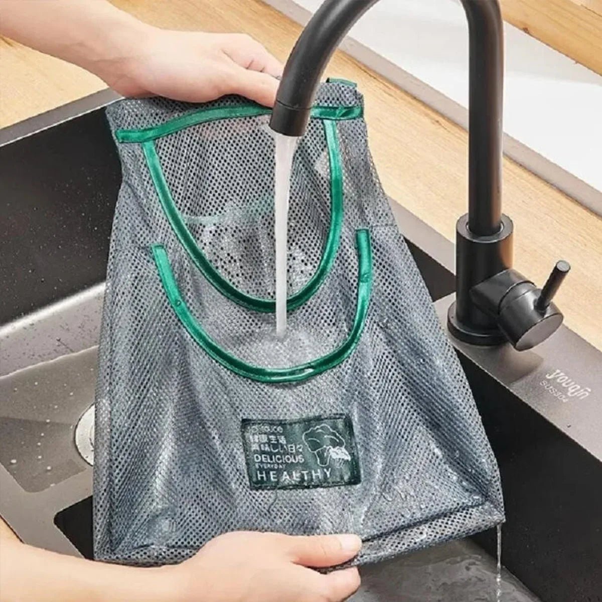 Reusable Hanging Mesh Storage Bag for Kitchen, Store Onion Potato Ginger Garlic Vegetables Home Use - Ammpoure