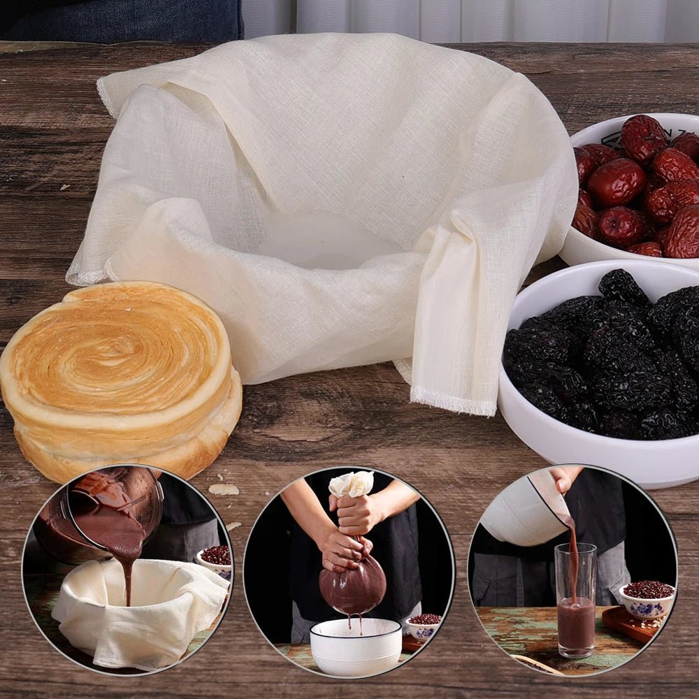 Reusable Nut Milk Cloth Bag Strainers Unbleached Natural Cotton Cheesecloth Cheese Yogurt Tofu Filter Kitchen Fine Mesh Strainer - Ammpoure