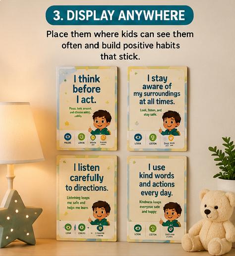 Safety Habits for Kids Cards, Daily Mindfulness, Safety Slogans (PDF) - Ammpoure