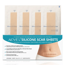 Load image into Gallery viewer, Silicone Scar Sheets, Professional for Scars Caused by C-Section, Surgery, Burn, Keloid, Acne, and More, Drug-Free, Soft Silicone Scar Strips, Scar Removal 5.9&quot;×1.6&quot;, 4 Sheets (2 Month Supply) - Ammpoure Wellbeing 🇬🇧

