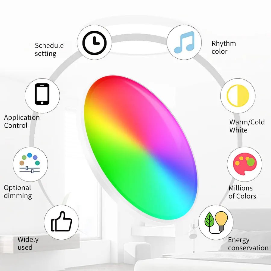 Smart WiFi Ceiling Light 24W 220V RGB Circular Ambient Lamp APP Control Work With Alexa Google Home For Bedroom Home Decor - Ammpoure