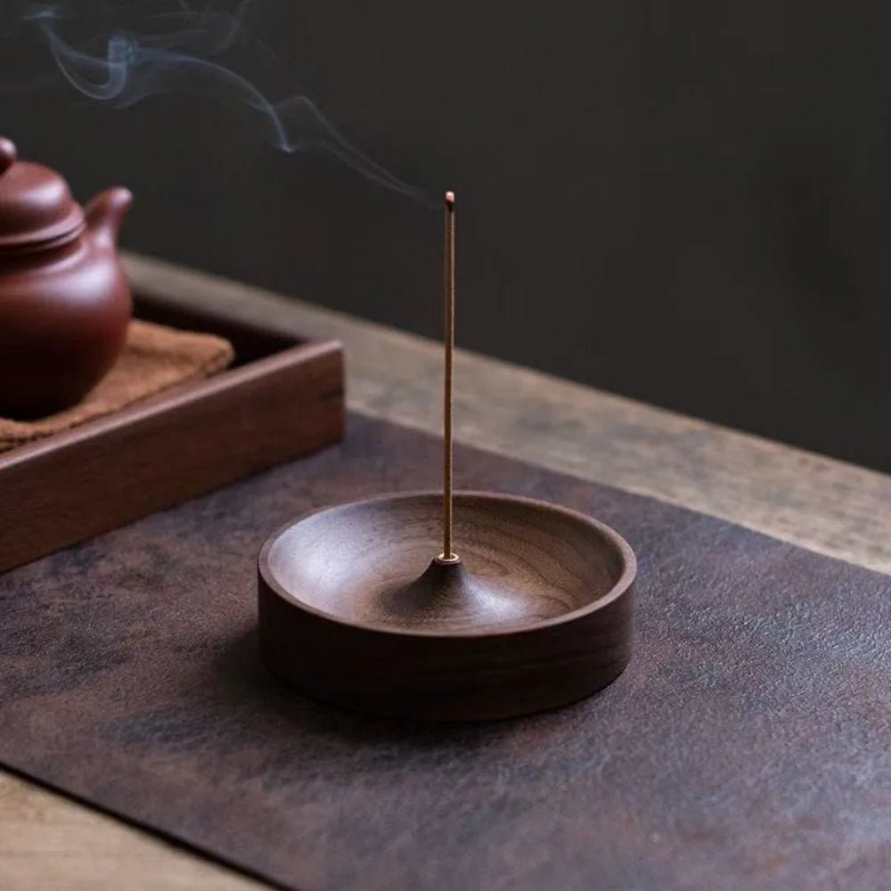Solid Wood Incense Burner Handmade Tea Ceremony Round Incense Stick Indoor Incense Tray Multi Hole Home Ornament Decor Holder - Ammpoure