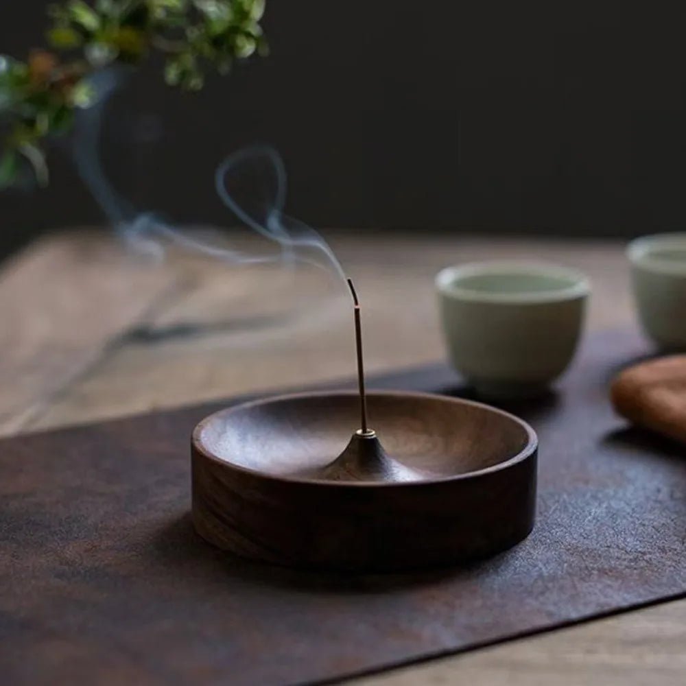 Solid Wood Incense Burner Handmade Tea Ceremony Round Incense Stick Indoor Incense Tray Multi Hole Home Ornament Decor Holder - Ammpoure