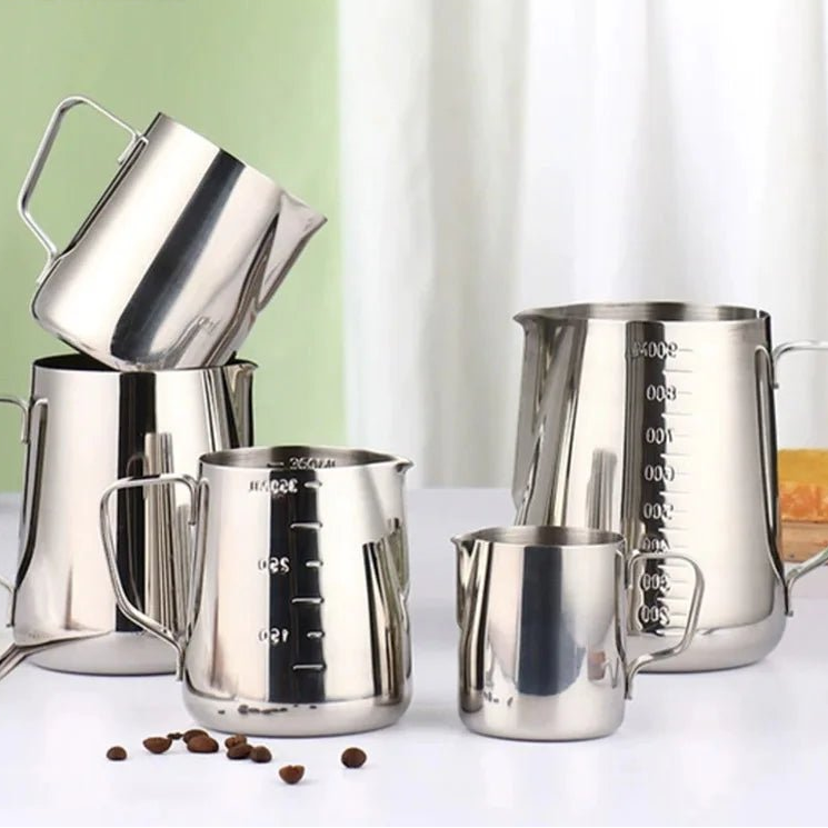 Stainless Steel Milk Frother Jug Canada Coffee Milk Frothing Pitcher Measurement Jug Espresso Barista Tool Coffee Accessories - Ammpoure
