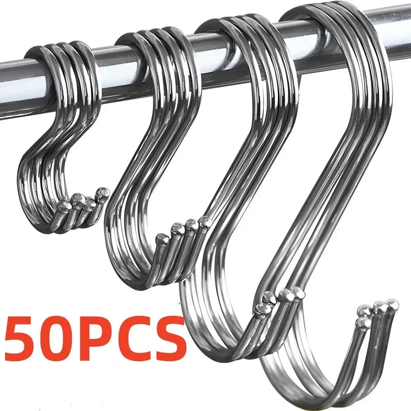 Stainless Steel S Hooks USA with Sharp Tip Utensil Meat Clothes Hanger Hooks for Butcher Shop Kitchen Baking Tools - Ammpoure