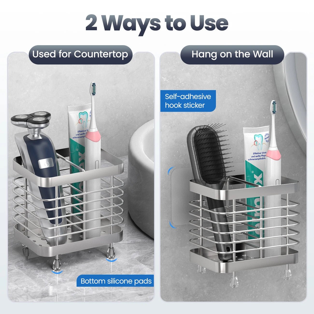 Stainless Steel Toothbrush Holder Canada for Bathroom Electric Toothbrush Wall Mounted Shower Toothbrush Toothpaste Holder - Ammpoure