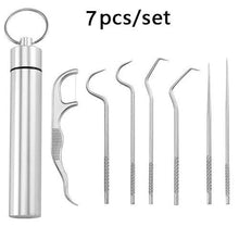 Load image into Gallery viewer, Stainless Steel Toothpick Set Tooth Flossing Reusable Toothpicks Portable Toothpick Floss Teeth Cleaner Oral Cleaning - Ammpoure Wellbeing 🇬🇧
