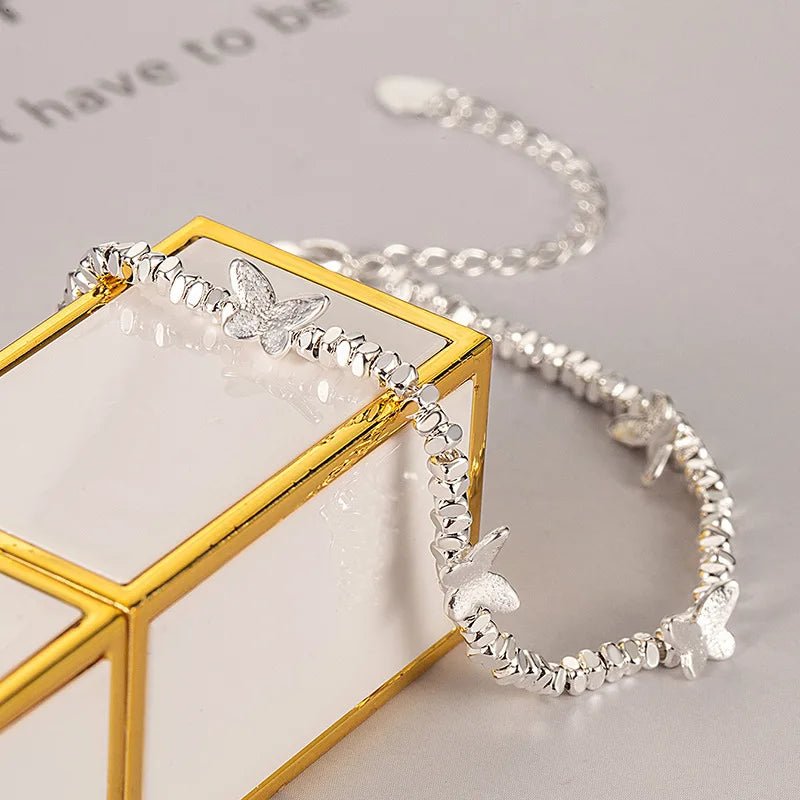 Sterling Silver Butterfly Bracelet USA for Girls Beaded String Design Insect Fashion Versatile Jewelry Gift Dropshipping - Ammpoure