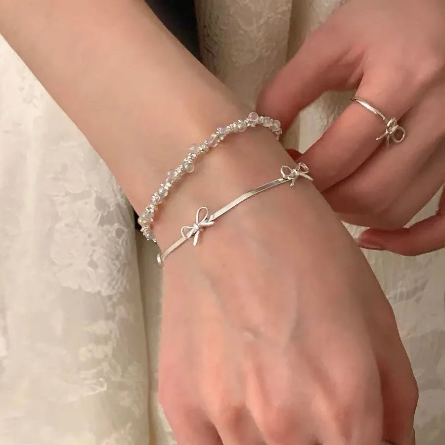 Sterling Silver Butterfly Bracelet USA for Girls Beaded String Design Insect Fashion Versatile Jewelry Gift Dropshipping - Ammpoure