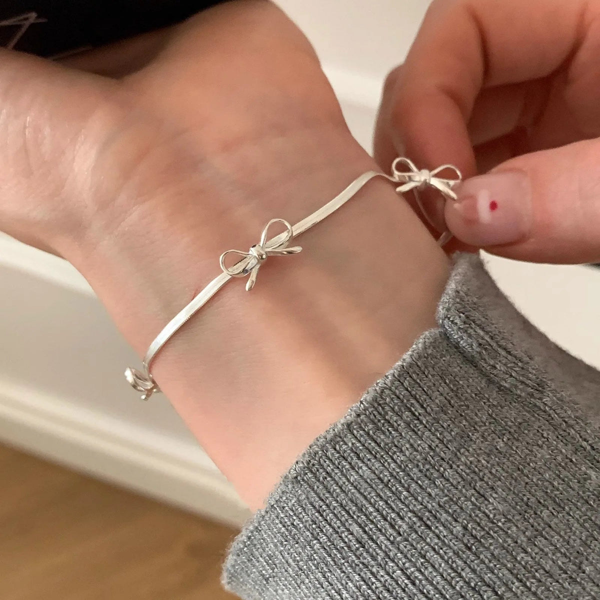 Sterling Silver Butterfly Bracelet USA for Girls Beaded String Design Insect Fashion Versatile Jewelry Gift Dropshipping - Ammpoure