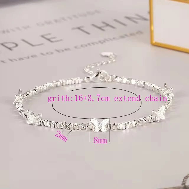 Sterling Silver Butterfly Bracelet USA for Girls Beaded String Design Insect Fashion Versatile Jewelry Gift Dropshipping - Ammpoure