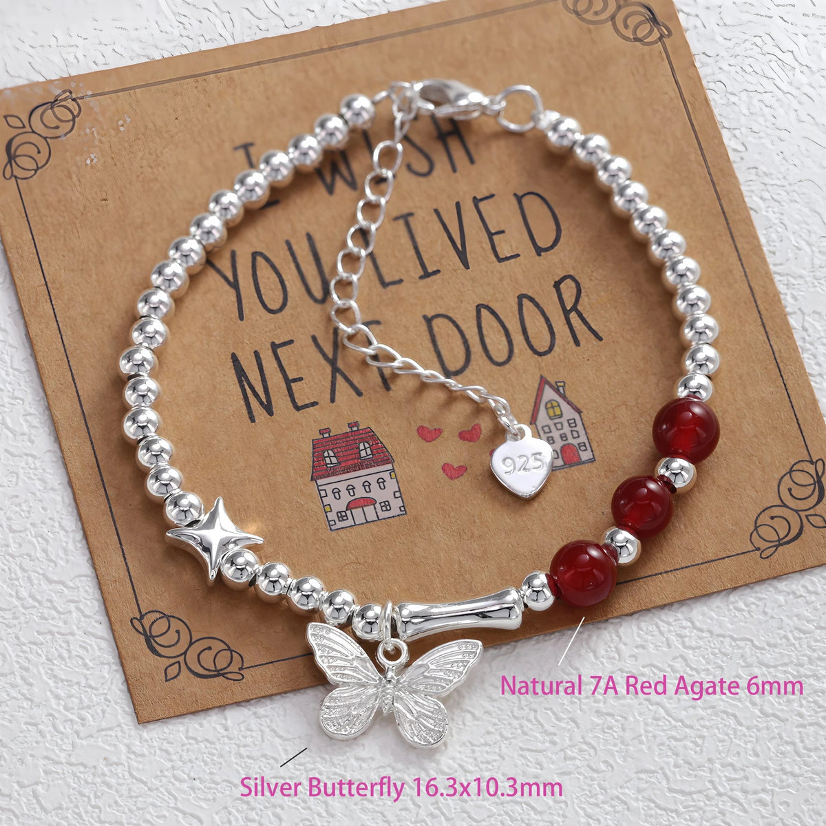 Sterling Silver Butterfly Bracelet USA for Girls Beaded String Design Insect Fashion Versatile Jewelry Gift Dropshipping - Ammpoure