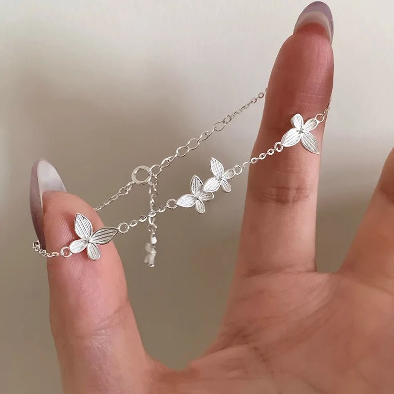 Sterling Silver Butterfly Bracelet USA for Girls Beaded String Design Insect Fashion Versatile Jewelry Gift Dropshipping - Ammpoure