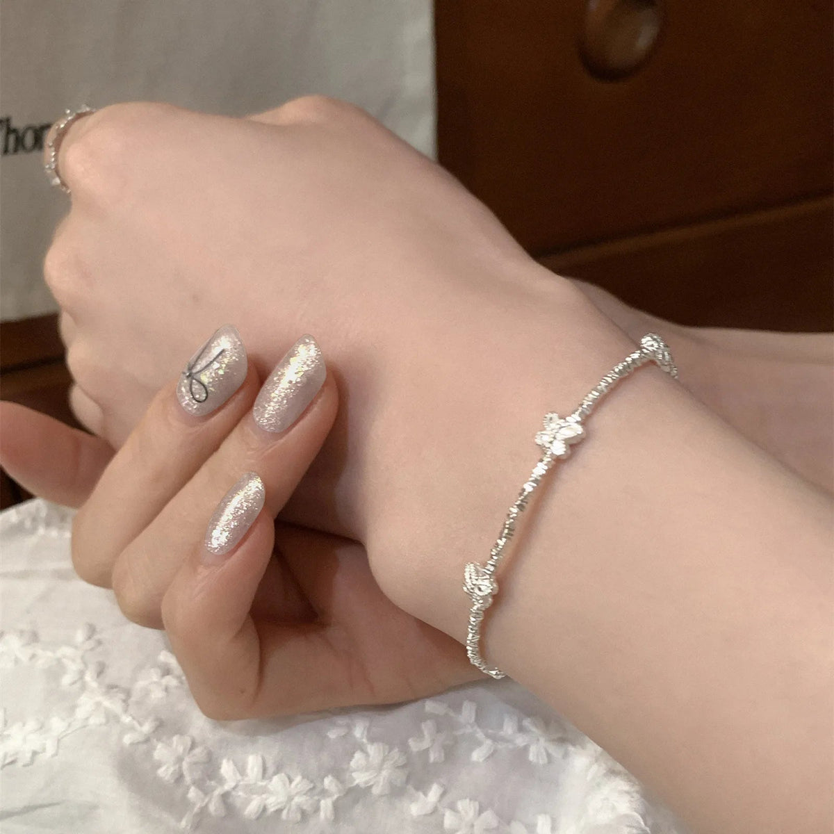 Sterling Silver Butterfly Bracelet USA for Girls Beaded String Design Insect Fashion Versatile Jewelry Gift Dropshipping - Ammpoure