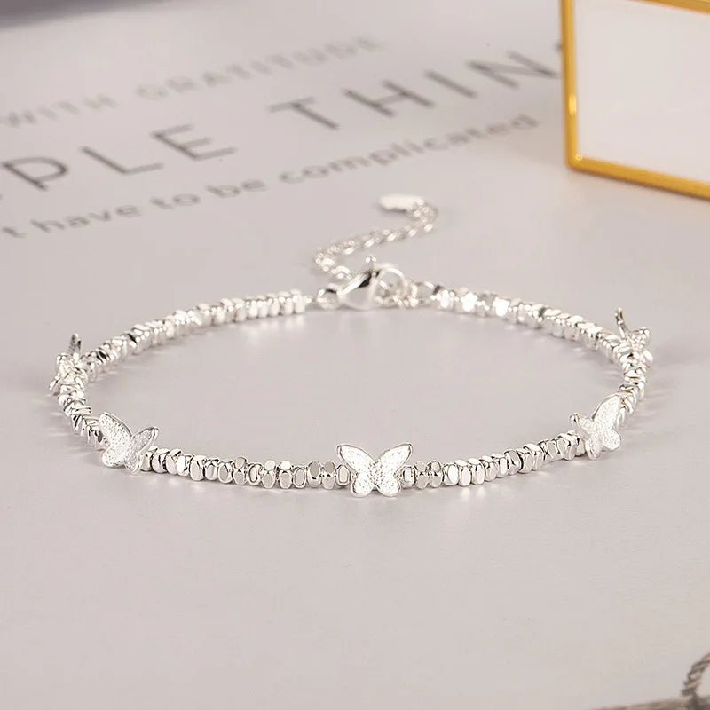 Sterling Silver Butterfly Bracelet USA for Girls Beaded String Design Insect Fashion Versatile Jewelry Gift Dropshipping - Ammpoure