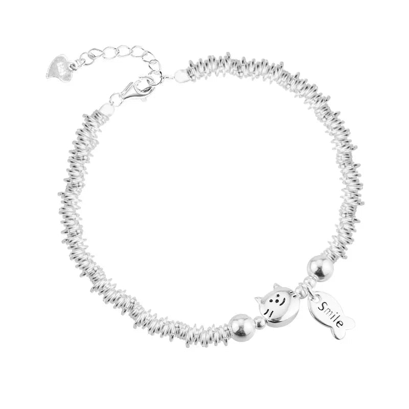 Sterling Silver Butterfly Bracelet USA for Girls Beaded String Design Insect Fashion Versatile Jewelry Gift Dropshipping - Ammpoure